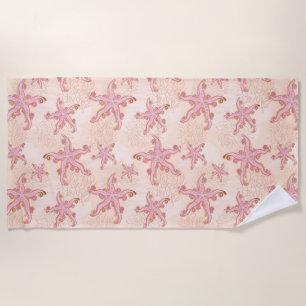 Serviette De Plage Étoiles de mer et motif pastel rose corail