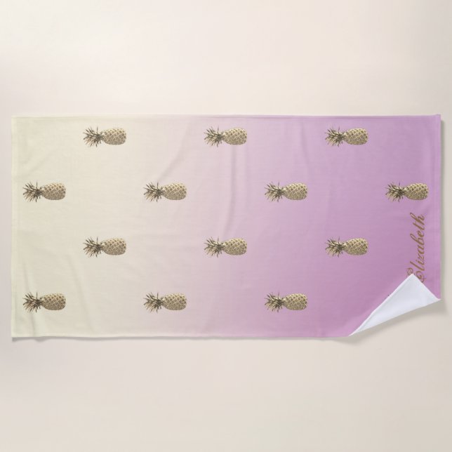 Serviette De Plage Exotique Tropical, Ananas Or (Devant)