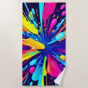 Serviette De Plage Explosion de peinture néon sur toile foncée