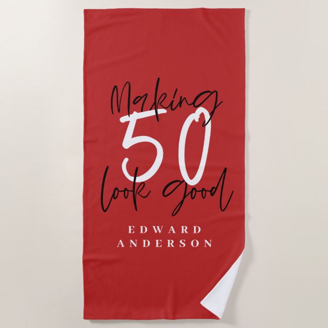 Serviette De Plage Faire paraître 50 beaux anniversaire de typographi (Devant)