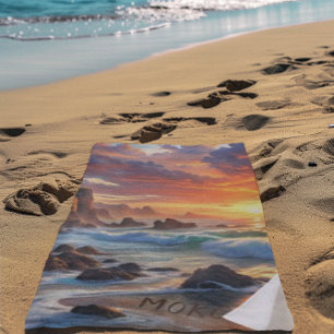 Serviette De Plage Falaises de couchers de soleil tropicaux - Côte vi