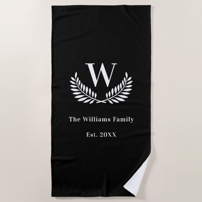 Serviette De Plage Famille blanche noire monogramme classique initial (Devant)