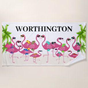 Serviette De Plage Famille de Flamants roses amusants