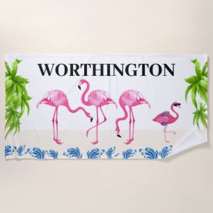 Serviette De Plage Famille de Flamants roses amusants