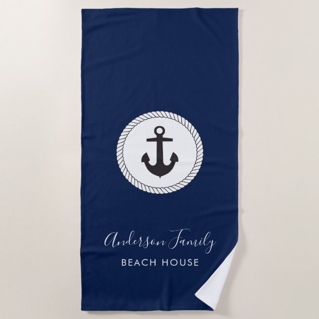 Serviette De Plage Famille manuscrite nautique de calligraphie de (Devant)