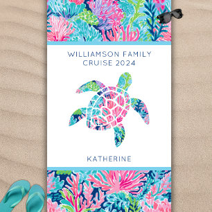Serviette De Plage Famille moderne Croisière Vacances Sea Turtle Nom
