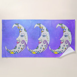 Serviette De Plage Fancy Crescent Moons Visages Couleurs Lumineuses V