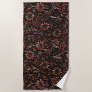 Serviette De Plage Faux Sud-Ouest Brown Fleurs de vache en cuir