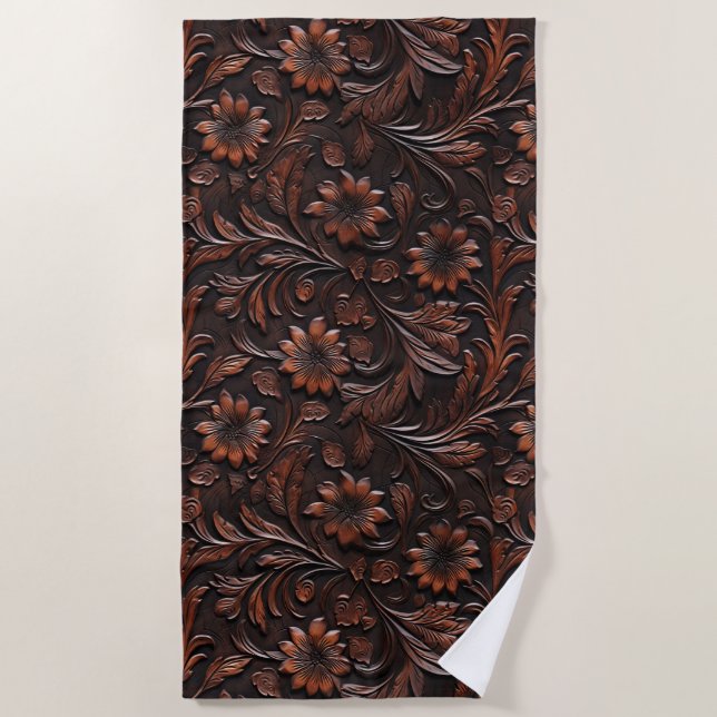 Serviette De Plage Faux Sud-Ouest Brown Fleurs de vache en cuir (Devant)