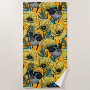 Serviette De Plage Fée et pavots en jaune