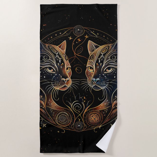 Serviette De Plage Feline artistique Cercle Twin Cats (Devant)
