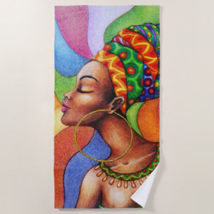 Serviette De Plage Femme africaine avec cire tissu traditionnel