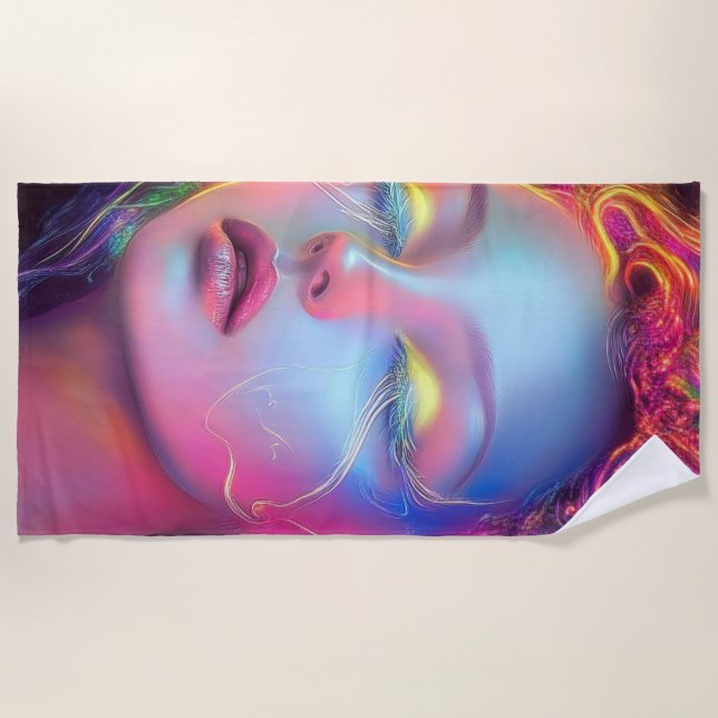 Serviette De Plage Femme Alien aux cheveux cosmiques (Devant)