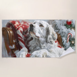 Serviette De Plage Festive de Noël de Chien Setter anglais