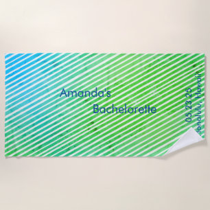 Serviette De Plage Fête de Bachelorette rayée Seafoam Vert Bleu