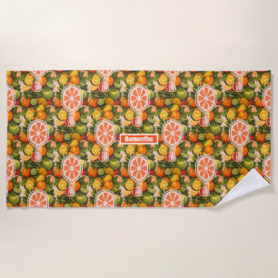 Serviette De Plage Fête de Mariage Retro Tropical Citron Pickleball