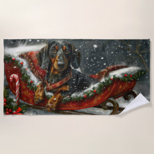 Serviette De Plage Fête de Noël du chien Dachshund