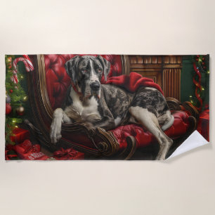 Serviette De Plage Fête de Noël du chien Danse