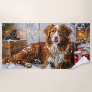 Serviette De Plage Fête de Noël du chien de canard de la Nouvelle-Éco