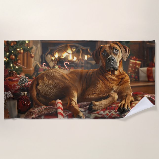 Serviette De Plage Fête de Noël du chien de Rhodesian Ridgeback (Devant)