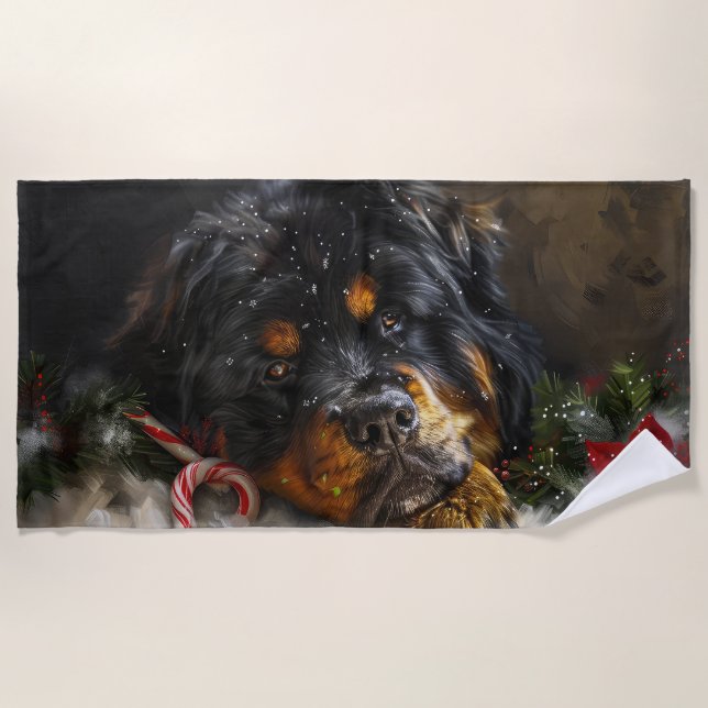 Serviette De Plage Fête de Noël du chien Mastiff Tibétain (Devant)