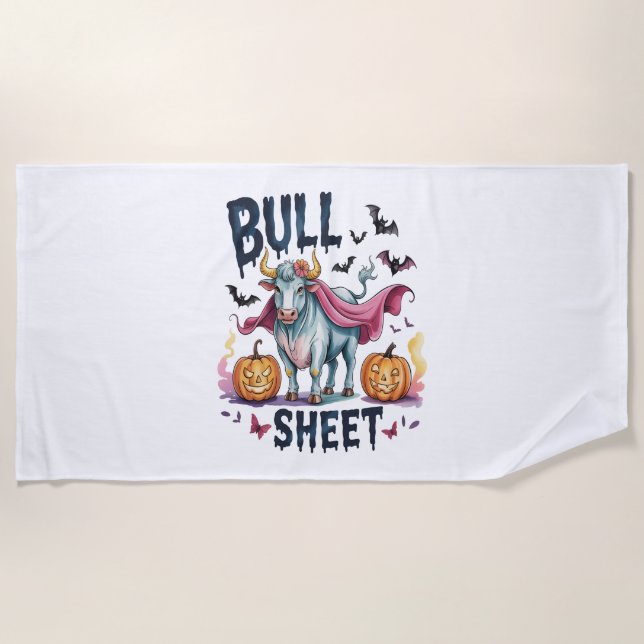 Serviette De Plage Feuille de taureau d'Halloween, Vache fantôme amus (Devant)
