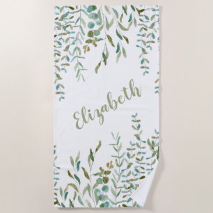 Serviette De Plage Feuilles d'Eucalyptus Watercolor 
