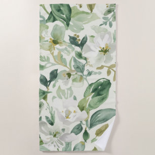 Serviette De Plage Feuilles Florales Aquarelle Verte Botanique Nature
