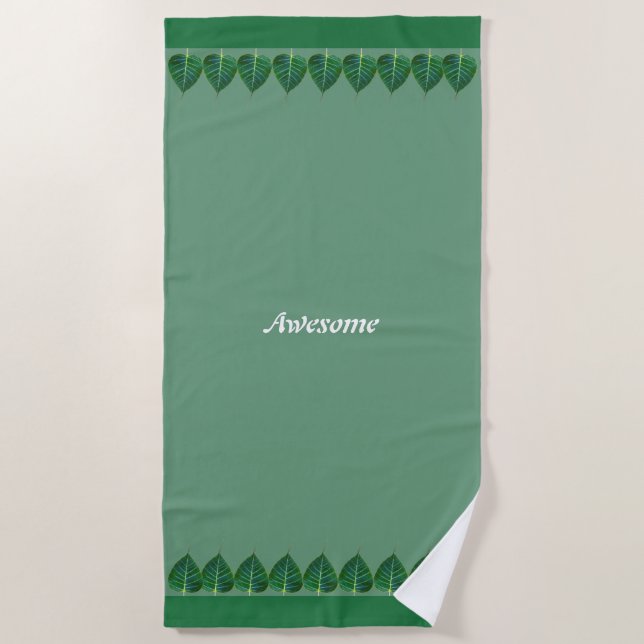 Serviette De Plage Feuilles plantes sur Vert Personnalisé (Devant)
