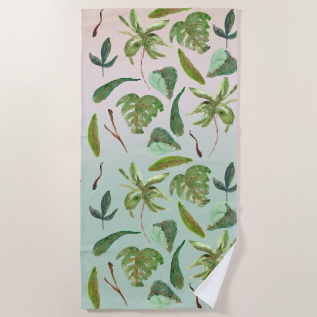 Serviette De Plage Feuilles Tropical Gold Green (Devant)