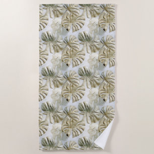 Serviette De Plage Feuilles tropicaux blancs Gold Green