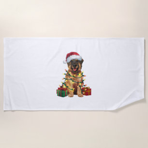 Serviette De Plage Feux de Noël Éclairage Père Noël Leonberger Chien 