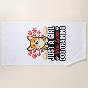 Serviette De Plage Fille de dressage de chien Corgi Vintage Vector Co