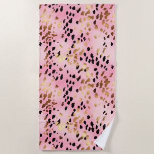 Serviette De Plage Fille Glam rose or noir Empreinte de léopard