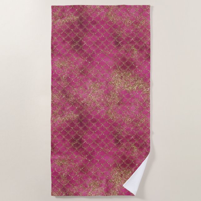 Serviette De Plage Fille Parties scintillant rose or Mermaid Glitz (Devant)