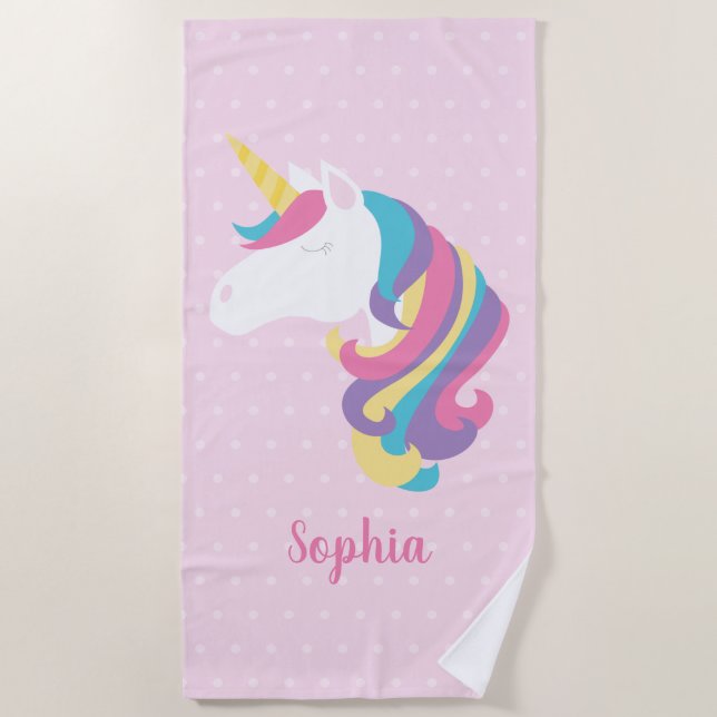 Serviette De Plage Fille personnalisée mignonne de point de polka de (Devant)