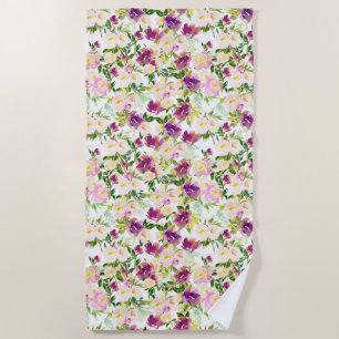 Serviette De Plage Fille Rose Peach Purple Burgundy Aquarelle Florale