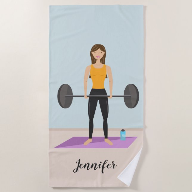 Serviette De Plage Fille Suspension de la mort Barbell & Nom personna (Devant)