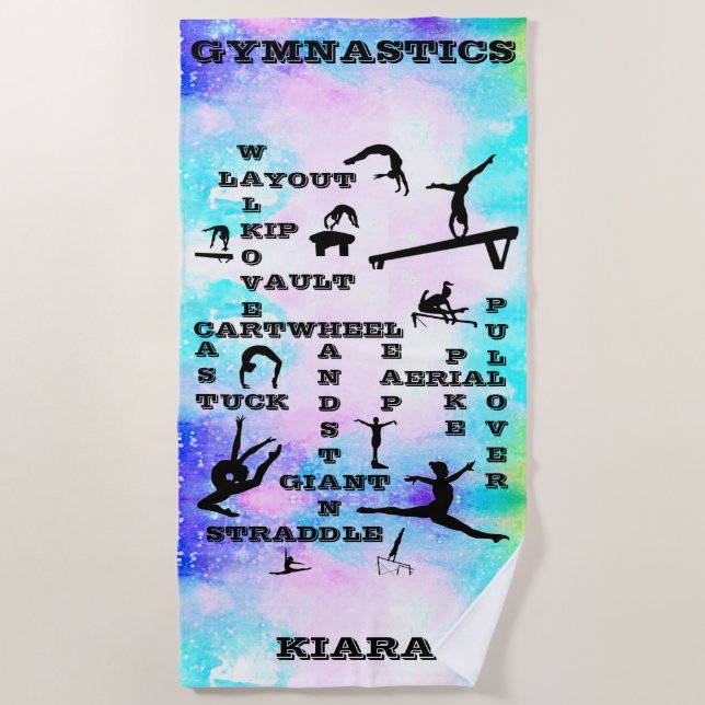 Serviette De Plage Filles Gymnastique Compétences Crosswords Beach To (Devant)