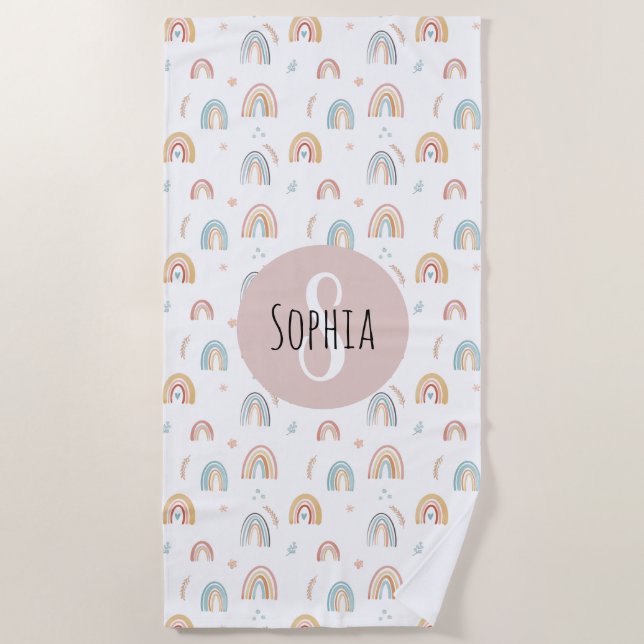 Serviette De Plage Filles mignonne Aquarelle Arc-en-ciel Motif Enfant (Devant)
