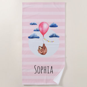 Serviette De Plage Filles mignonne rose Aquarelle Sloth Enfants