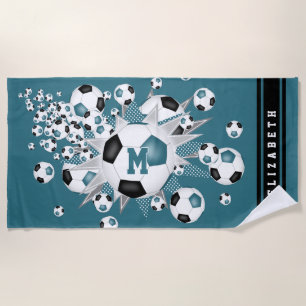 Serviette De Plage filles nom balle de football étoiles turquoise noi