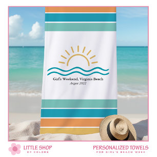 Serviette De Plage Filles personnalisées Week-end Tropical Stripes