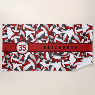 Serviette De Plage filles rouge noir volleyball équipe couleurs à mot