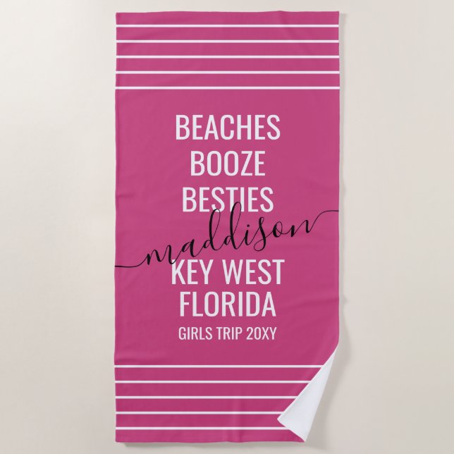 Serviette De Plage Filles Voyage Plage Vacances Magenta Rose Personna (Devant)