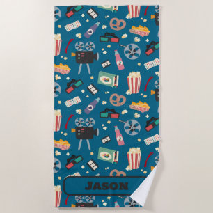 Serviette De Plage Film personnalisé Film de nuit Popcorn Motif