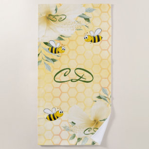 Serviette De Plage Fils d'abeilles jaunes doux de nid d'abeille monog