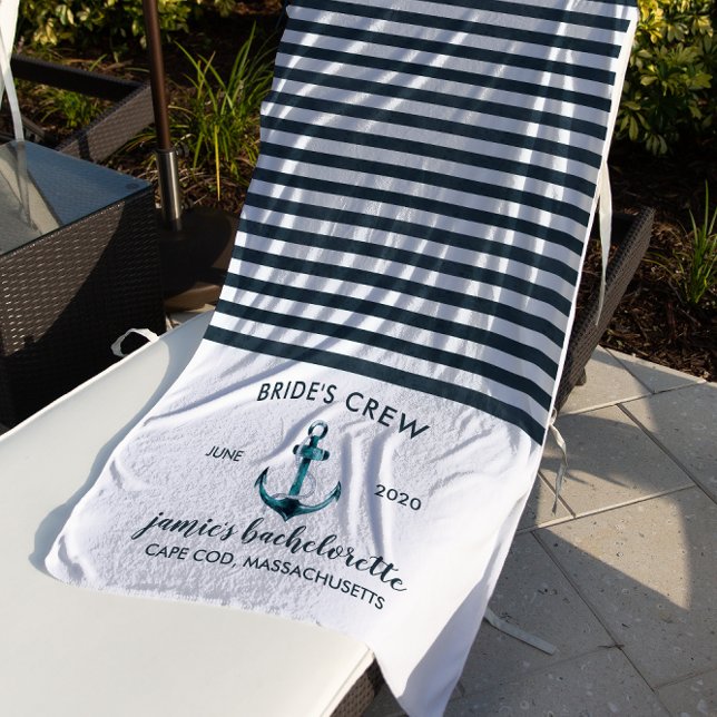 Serviette De Plage Fin de semaine de bachelorette blanche et marine (Créateur téléchargé)