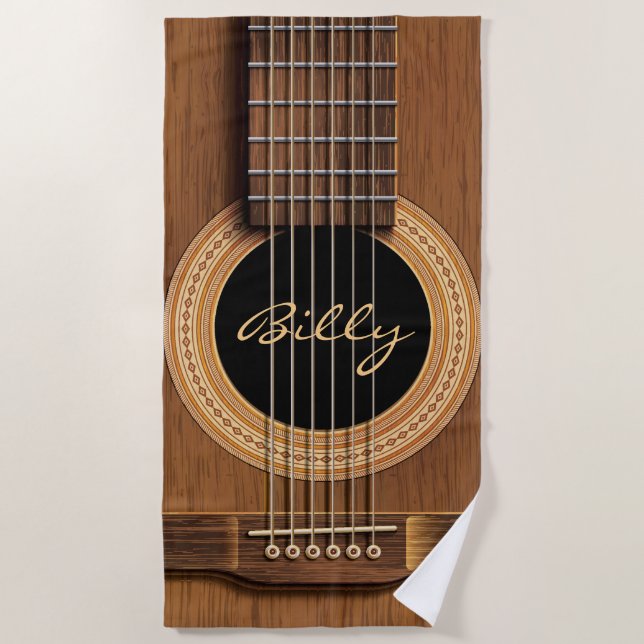 Serviette De Plage Fin en bois naturelle de guitare acoustique (Devant)