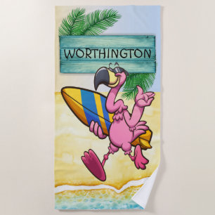 Serviette De Plage Flamant rose de surf Beach Towel